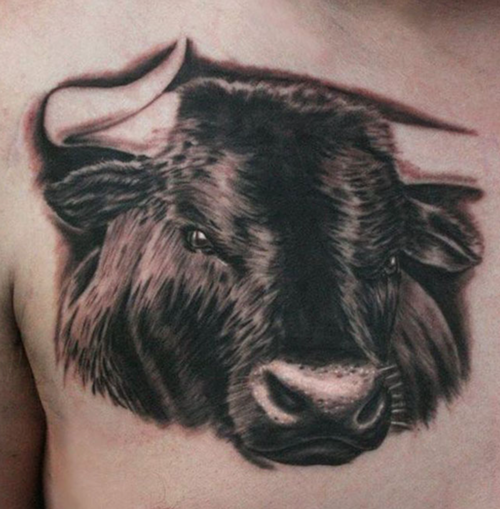Hình xăm con bò tót trên ngực phù hợp với nam sinh năm 1978